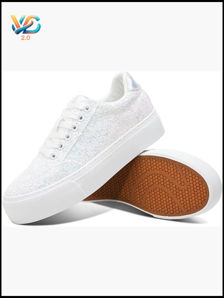 Platform Sneakers Women Glitter Thick Sole Casual Lace Up Shiny Sequins